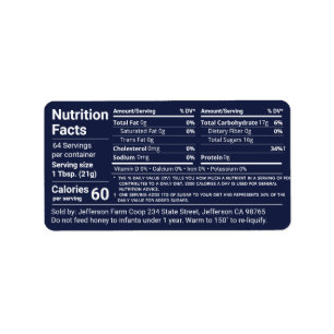 Étiquette New Tabular Honey Nutrition Facts Dark Amber
