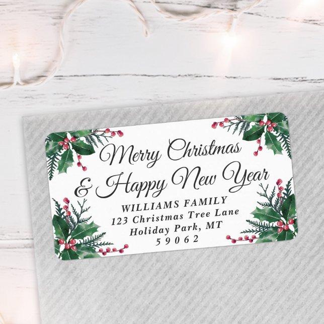 Étiquette N'Importe Quel Texte Christmas Holly Greenery Adre (Créateur téléchargé)