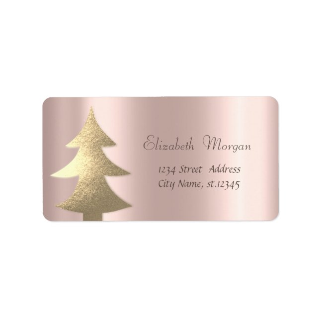 Étiquette Noël, Arbre de Noël Or, Or Rose (Devant)