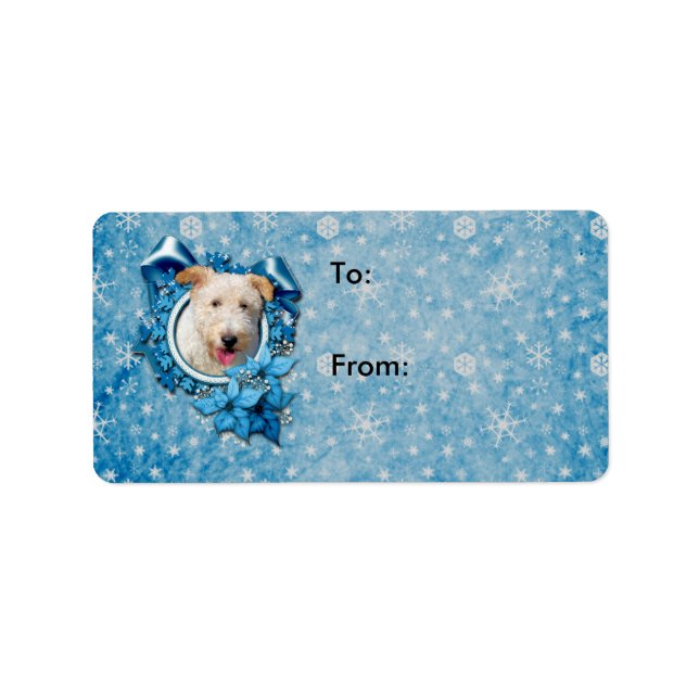 Étiquette Noël - Blue Snowflake Wire Fox Terrier Hailey (Devant)