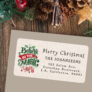 Étiquette Noël Croyez en la Magie Burlap Faux Rustique