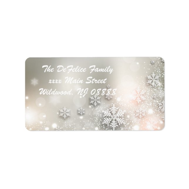 Étiquette Noël Fête Élégant Flocon de neige (Devant)