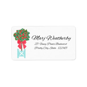 Étiquette Noël Holly Berry Topiary main peint