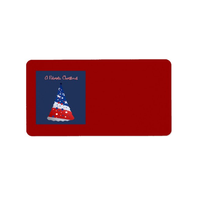 Étiquette Noël patriotique, rouge, blanc, arbre bleu sur rou (Devant)