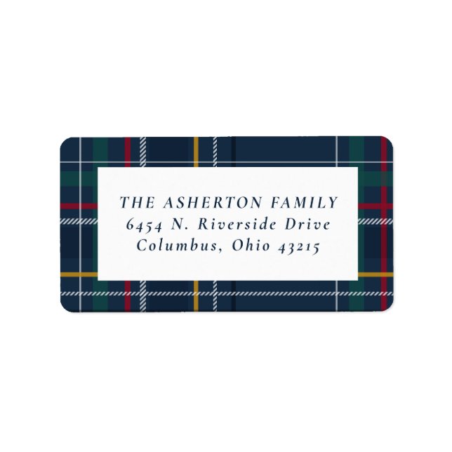 Étiquette Noël plaid marine bleu vacances adresse de retour (Devant)
