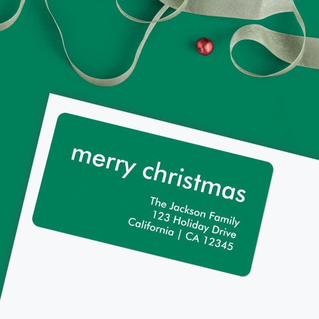 Étiquette Noël simple | Green Modern Adresse de retour (Personalize your envelopes with this bold minimalist address label)