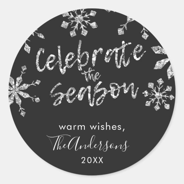 Étiquette Noël Snowflakes Parties scintillant arge (Devant)