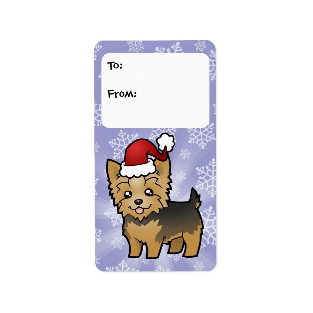 Étiquette Noël Yorkshire Terrier (cheveux courts et arc) (Devant)