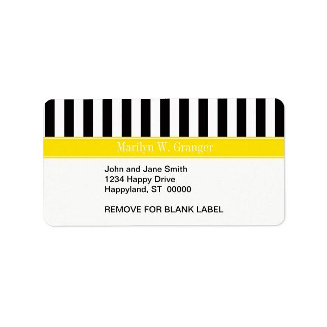 Étiquette Noir blanc bande jaune Nom Monogramme (Devant)