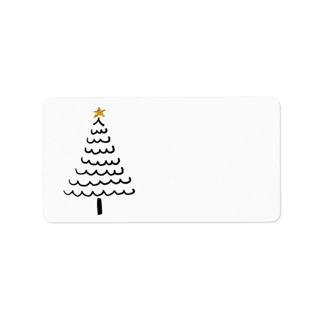 Étiquette Noir Et Or Arbre De Noël Vacances Noir Et Blanc (Devant)