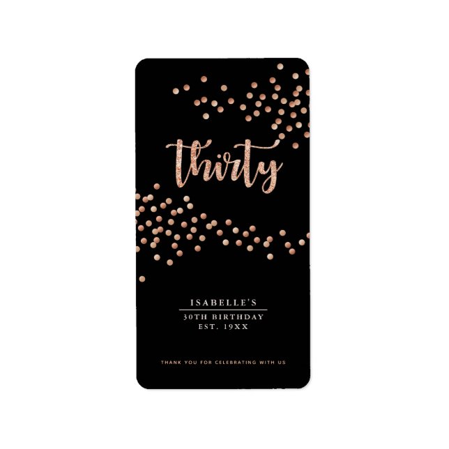 Étiquette Noir & Rose Gold Polka Point Personnalisé Faveur É (Devant)