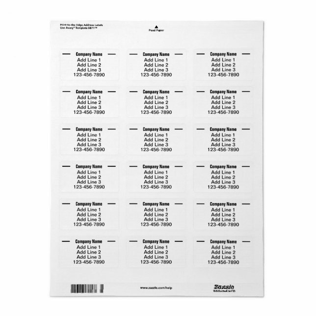 Étiquette Nom de l'entreprise Noir Blanc Téléphone N° de ret (Feuille entière)