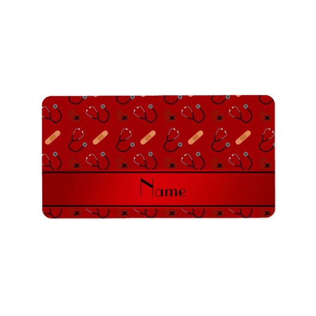 Étiquette Nom personnalisé stéthoscope rouge coeur bandage (Devant)