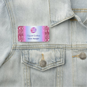 Étiquette nominative élégante rose pailletée en fe