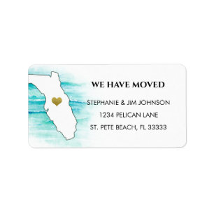 Étiquette Nous avons déménagé en Floride Gold Heart Adresse 