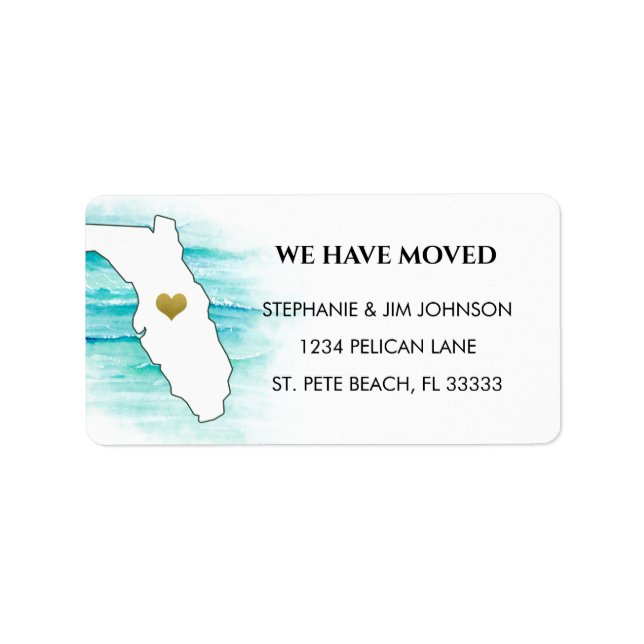 Étiquette Nous avons déménagé en Floride Gold Heart Adresse  (Devant)