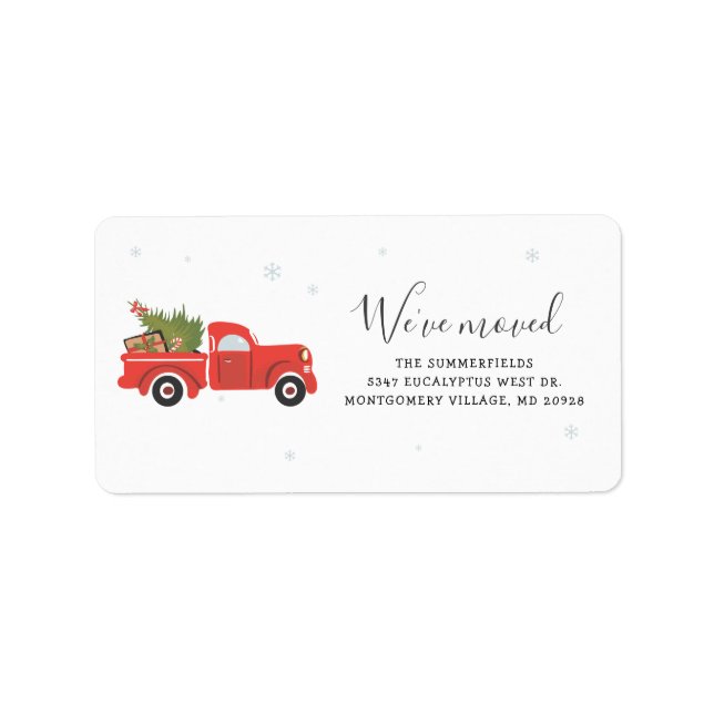 Étiquette Nous avons déménagé Noël Red Truck Adresse d'expéd (Devant)