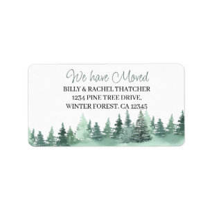 Étiquette Nous avons Moving Watercolor Green Winter Pine For