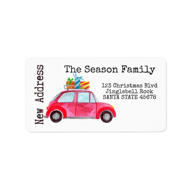Étiquette Nouvelle adresse Voiture et cadeaux de Noël (Devant)