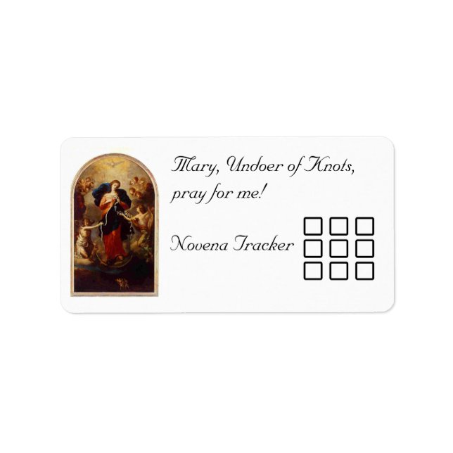 Étiquette Novena Tracker, Mary Undoer of Knots (Devant)