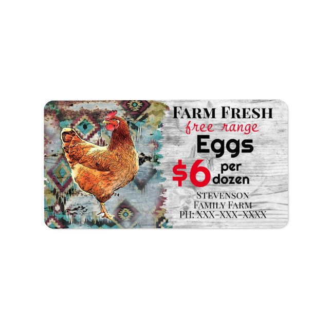 Étiquette Oeufs Fraîches De Ferme Plage Libre À Vendre Poule (Devant)