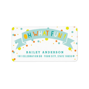 Étiquette Oh Quel Amusement Coloré Confetti Garçon Fête Anni