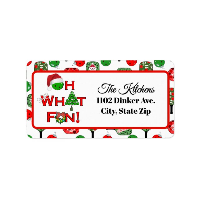 Étiquette Oh What Fun Christmas Pickleball Party Holiday (Devant)