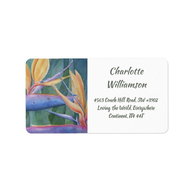 Étiquette Oiseau de fleurs paradisiaques en aquarelle Adress (Devant)