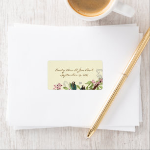 Étiquette Oiseaux sarcelle vintage Branche fleurie rose
