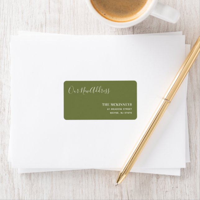 Étiquette Olive Green Paint Swatch Nouvelle adresse (En situation)