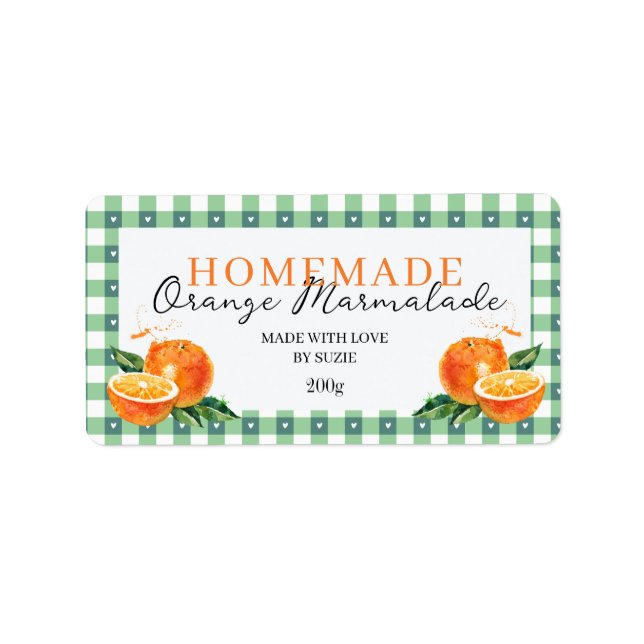 Étiquette Orange Marmalade Jar Label Personalized Gingham  (Devant)