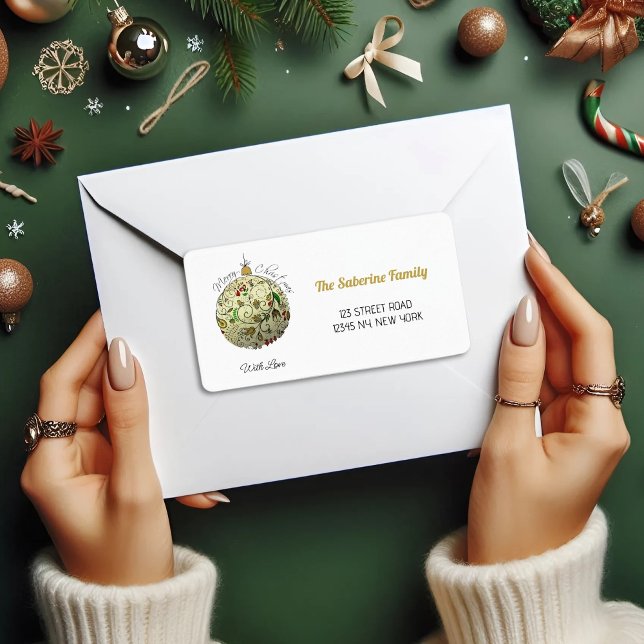 Étiquette Ornement moderne Elegant Gold Doodle de Noël (Créateur téléchargé)