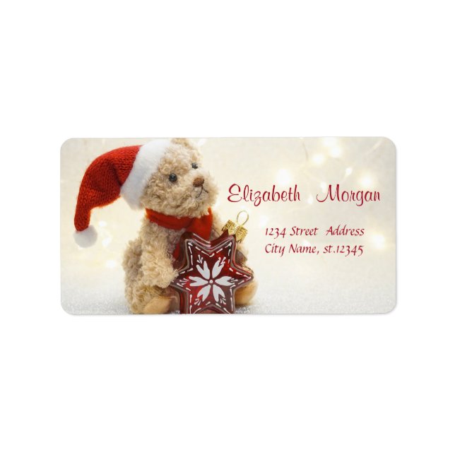 Étiquette Ours en peluche, Chapeau de Père Noël, Ornement de (Devant)