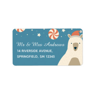 Étiquette Ours polaire mignon à Santa Hat Noël personnalisé