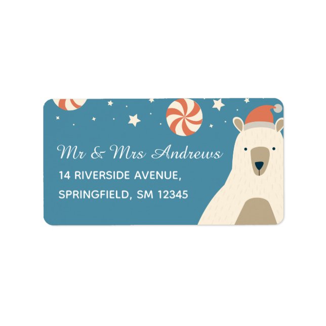 Étiquette Ours polaire mignon à Santa Hat Noël personnalisé (Devant)