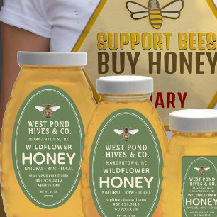 Étiquette Oval Queenline de miel Jar avec abeille 