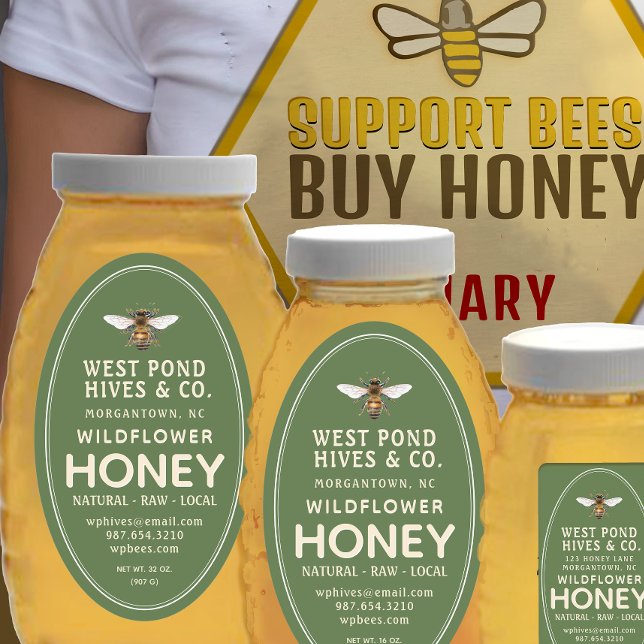 Étiquette Oval Queenline de miel Jar avec abeille  (Créateur téléchargé)