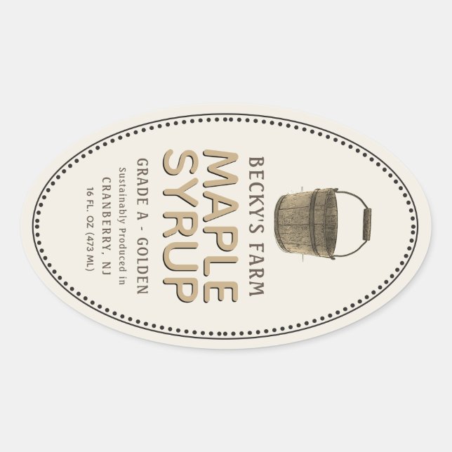 Étiquette ovale frontière du sabot de sirop d'érab (Devant)