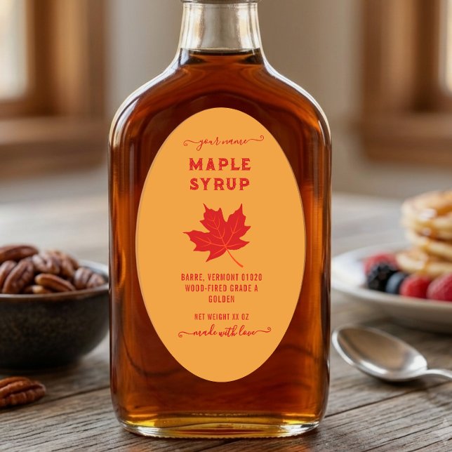 Étiquette ovale sirop d'érable feuille d'érable ro (Créateur téléchargé)