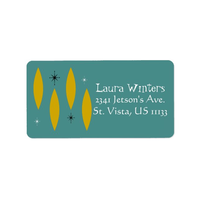 Étiquette Ovales modernes du milieu du siècle, Starburts, Or (Devant)