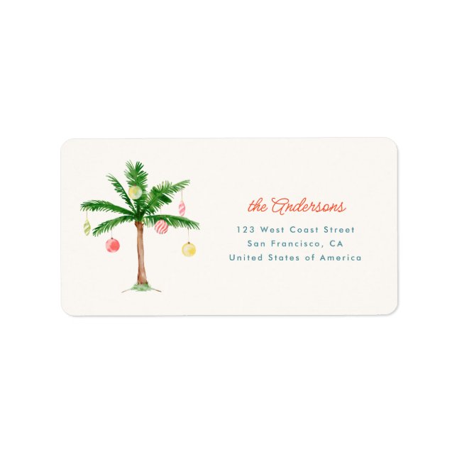 Étiquette Palm Tree Noël en juillet l'été Adresse de la fête (Devant)