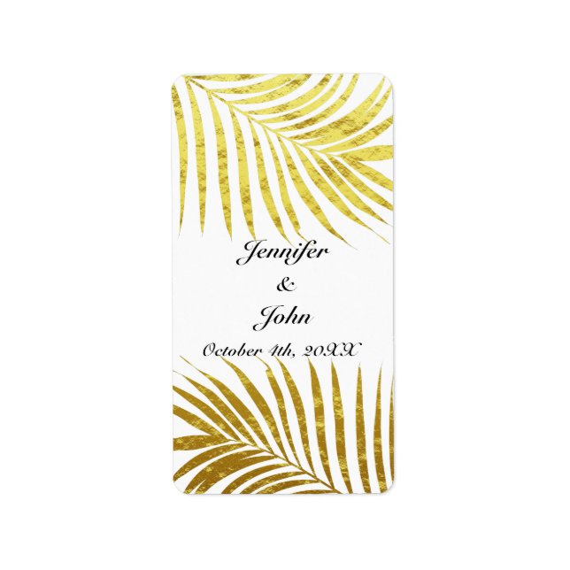 Étiquette Palmier Foliage or Feuille Mariage blanc (Devant)