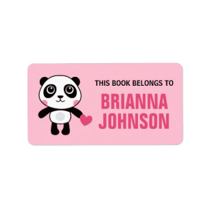 Étiquette Panda mignonne avec livre d'animal de coeur