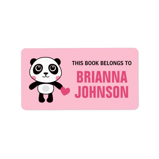 Étiquette Panda mignonne avec livre d'animal de coeur (Devant)
