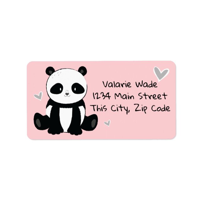 Étiquette Panda se reposant avec le rose de coeurs (Devant)