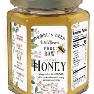 Étiquette PANNEAU HEX de miel peint à la main abeille & fleu