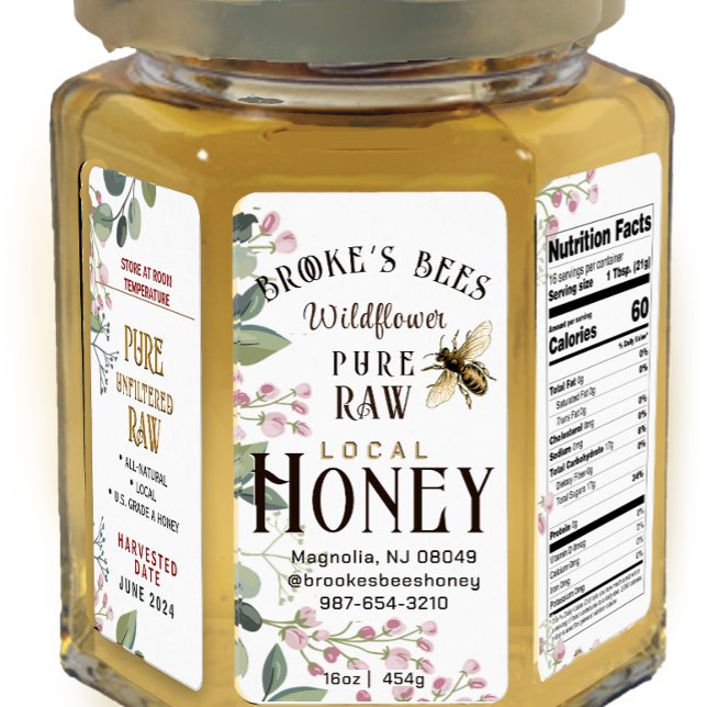 Étiquette PANNEAU HEX de miel peint à la main abeille & fleu (Créateur téléchargé)