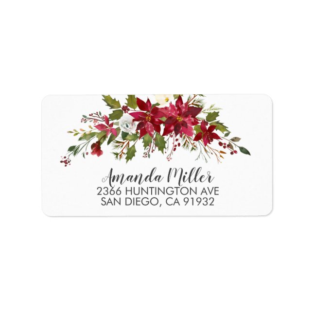 Étiquette Papier à lettres avec poinsettia rouge et houx (Devant)