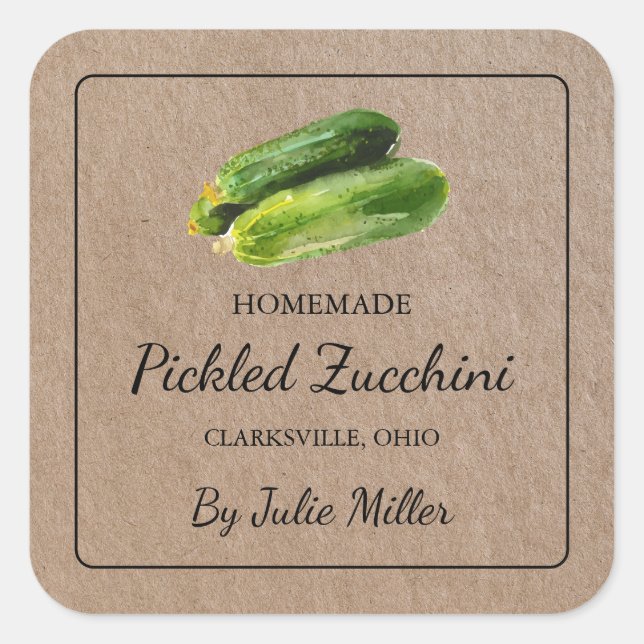 Étiquette papier Carré Kraft à la courgette fait m (Devant)