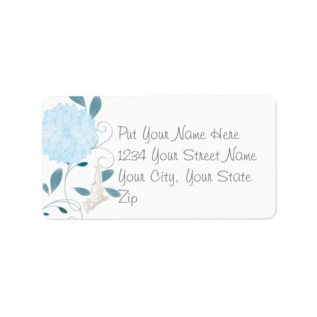 Étiquette Papillons et chrysanthèmes bleus (Devant)